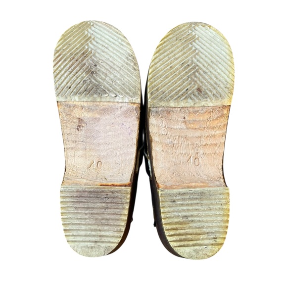 Vintage Wooden Sole Navy Leather Slip On Scandinavian Style Clogs EU 40 USA 9 - Picture 8 of 9